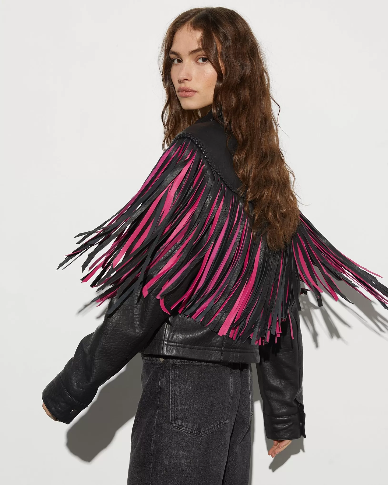 STIEGLITZ Janez Leather Fringe Jacket | Black New