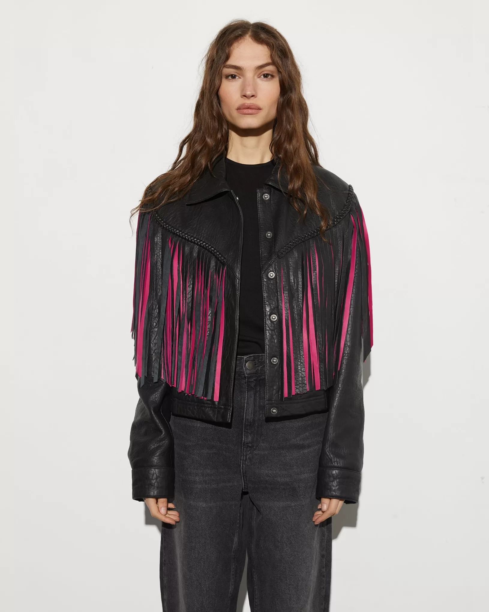 STIEGLITZ Janez Leather Fringe Jacket | Black New